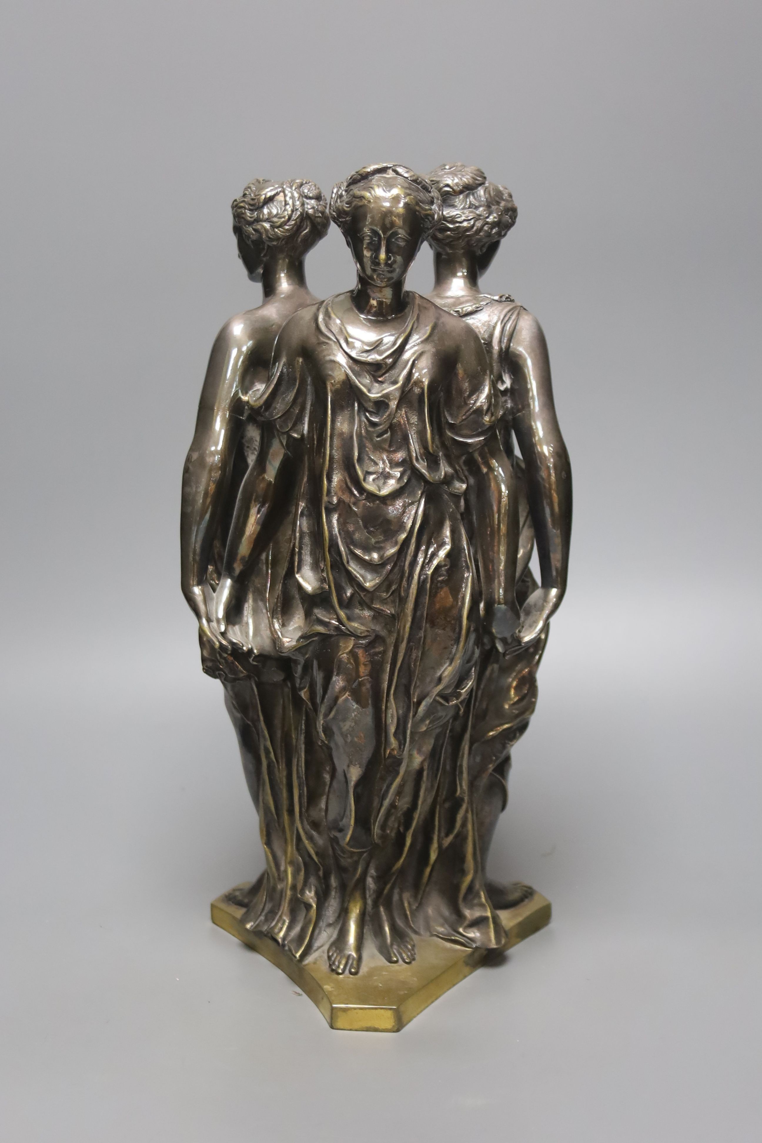 After the Antique. A silvered bronze of The Three Graces, height 36cm